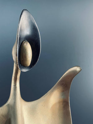 Mid-Century Modern Abstract Brass Sculpture with Marble Base