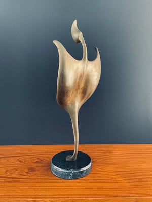 Mid-Century Modern Abstract Brass Sculpture with Marble Base