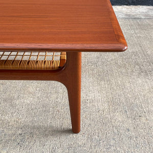 Mid-Century Danish Modern Teak & Cane Coffee Table by Trioh, c.1960’s