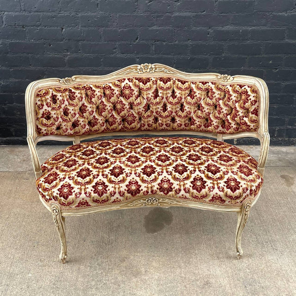 French Provincial Style Carved Wood Sofa Love Seat, c.1960’s