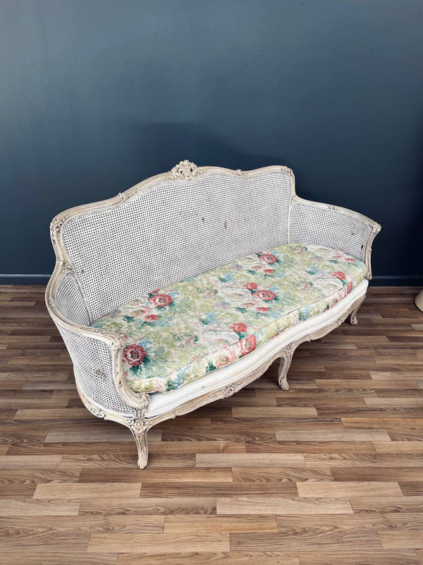 Antique French Louis XVI Style Painted And Caned Settee, c.1920’s