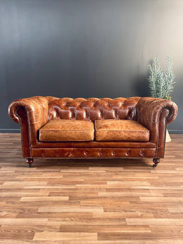 English Chesterfield Cognac Leather Sofa, c.1980’s