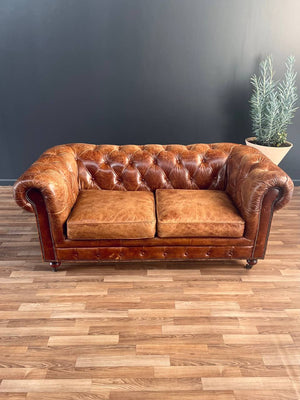 English Chesterfield Cognac Leather Sofa, c.1980’s