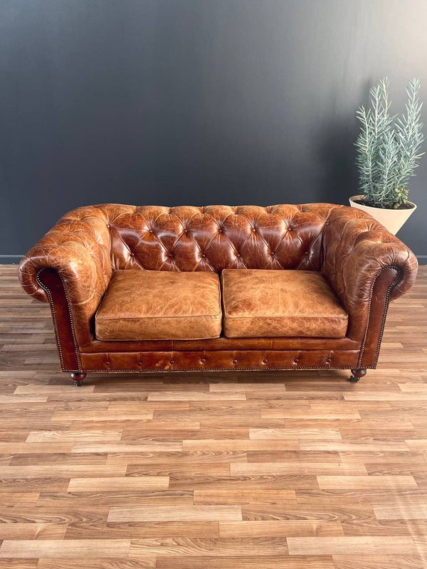 English Chesterfield Cognac Leather Sofa, c.1980’s