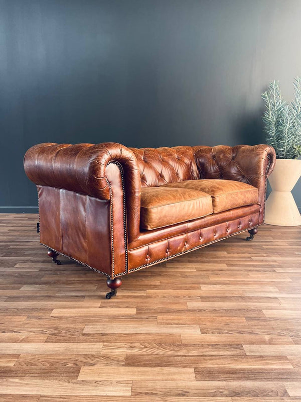 English Chesterfield Cognac Leather Sofa, c.1980’s