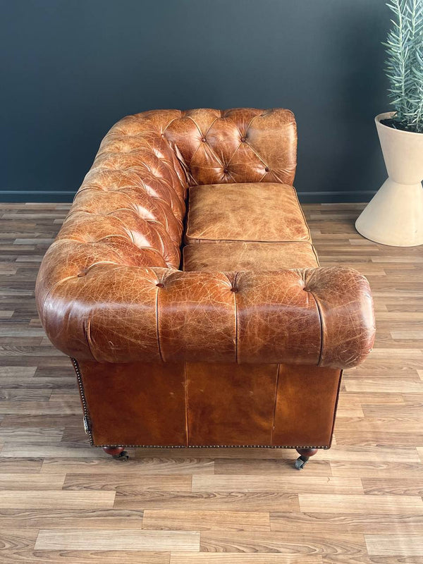 English Chesterfield Cognac Leather Sofa, c.1980’s