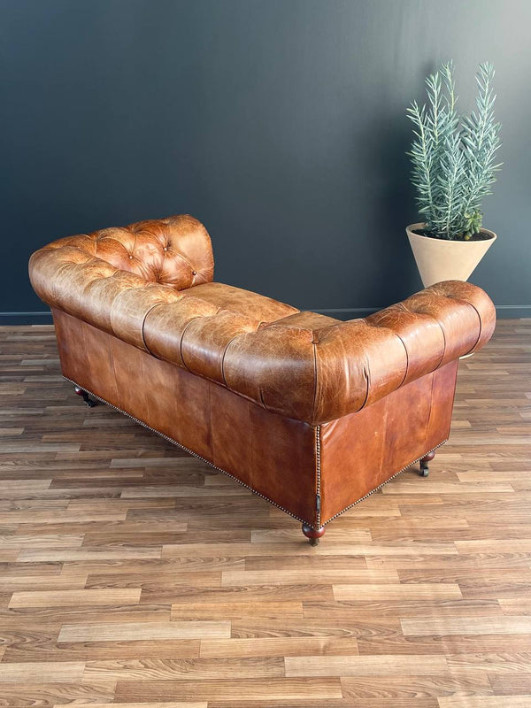 English Chesterfield Cognac Leather Sofa, c.1980’s