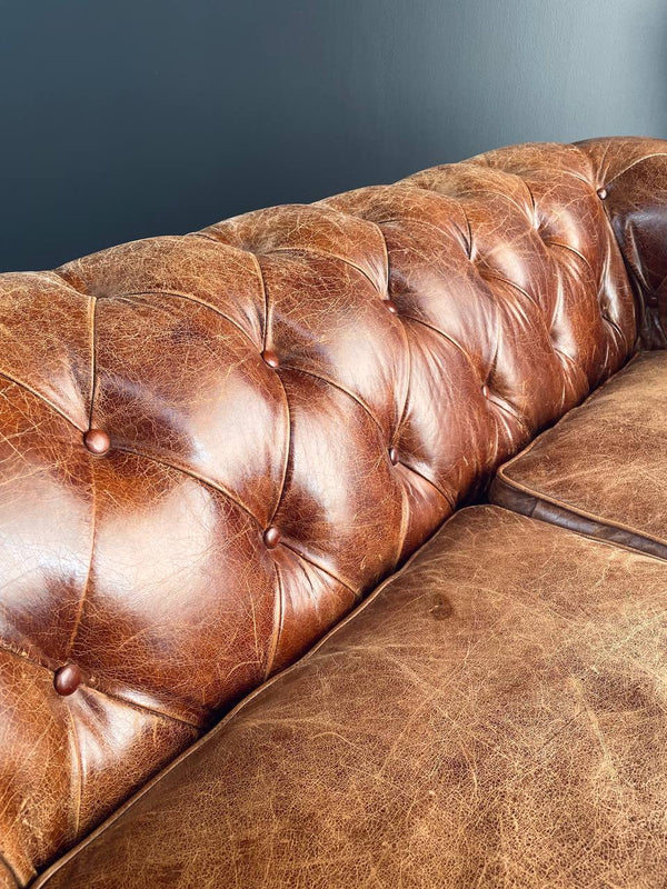 English Chesterfield Cognac Leather Sofa, c.1980’s