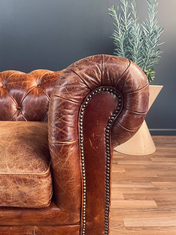 English Chesterfield Cognac Leather Sofa, c.1980’s