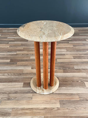 Post Modern Floating Column Style Side Table with Marble Top, c.1980’s