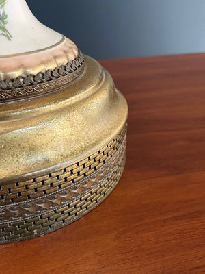 Pair of Vintage Art Victorian Hand Painted Porcelain & Gilded Table Lamps, c.1950’s