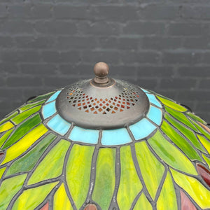 Antique Brass Floor Lamp with Tiffany Glass Style Shade, c.1940’s
