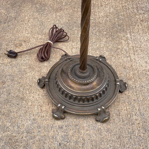 Antique Brass Floor Lamp with Tiffany Glass Style Shade, c.1940’s