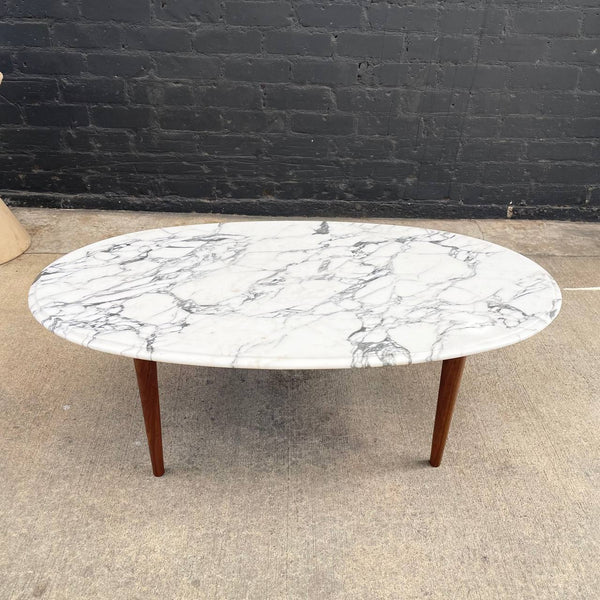 Mid-Century Modern Carrara Marble Top Oval Coffee Table, c.1960’s