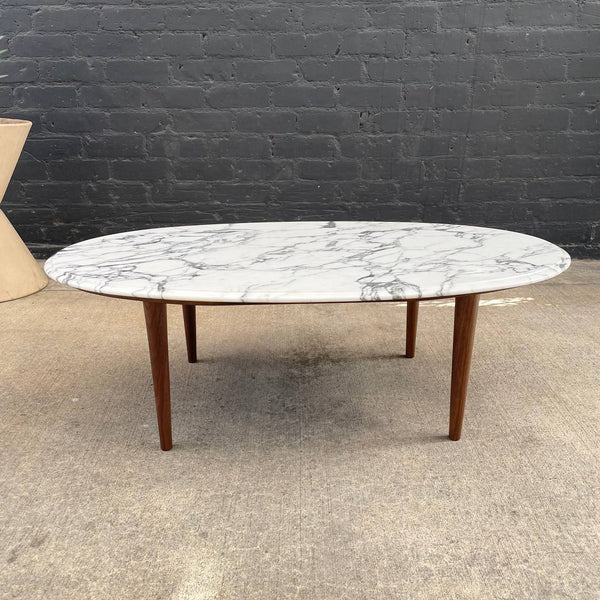 Mid-Century Modern Carrara Marble Top Oval Coffee Table, c.1960’s