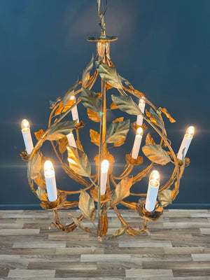 Italian 1960s Gold Leaf Chandelier Rustic Farmhouse, c.1940’s