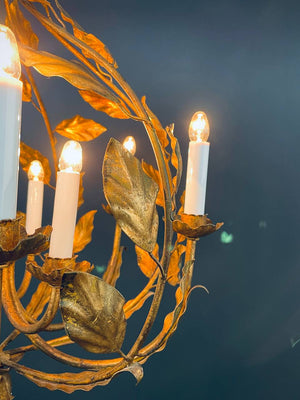 Italian 1960s Gold Leaf Chandelier Rustic Farmhouse, c.1940’s
