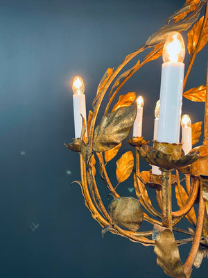 Italian 1960s Gold Leaf Chandelier Rustic Farmhouse, c.1940’s