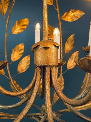 Italian 1960s Gold Leaf Chandelier Rustic Farmhouse, c.1940’s