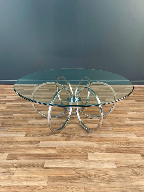 Mid-Century Modern Chrome Disc & Glass Coffee Table, c.1970’s