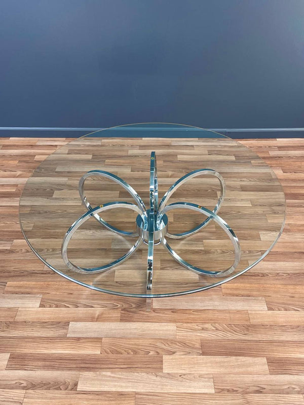 Mid-Century Modern Chrome Disc & Glass Coffee Table, c.1970’s