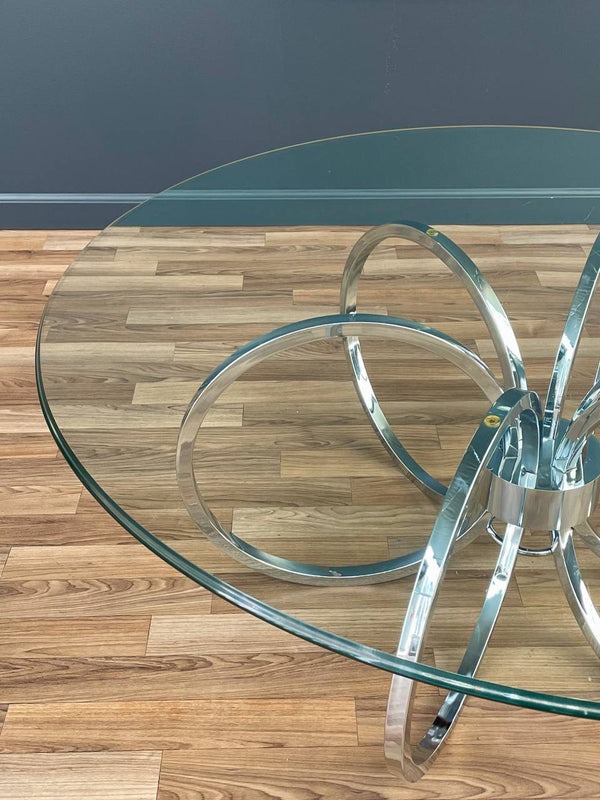 Mid-Century Modern Chrome Disc & Glass Coffee Table, c.1970’s