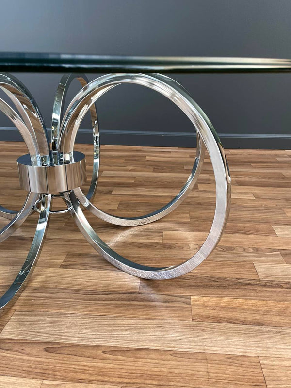 Mid-Century Modern Chrome Disc & Glass Coffee Table, c.1970’s