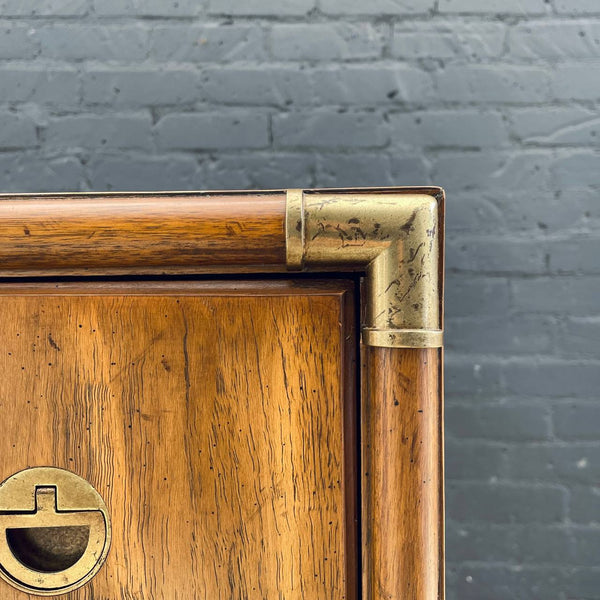 Mid-Century Modern Campaign Style Highboy Dresser with Brass Accents by Drexel, c.1960’s