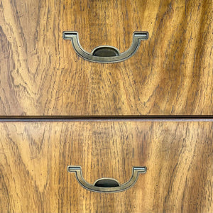 Mid-Century Modern Campaign Style Highboy Dresser with Brass Accents by Drexel, c.1960’s