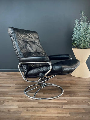 Ekornes Stressless Black Leather & Chrome Reclining Swivel Lounge Chair
