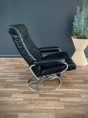 Ekornes Stressless Black Leather & Chrome Reclining Swivel Lounge Chair