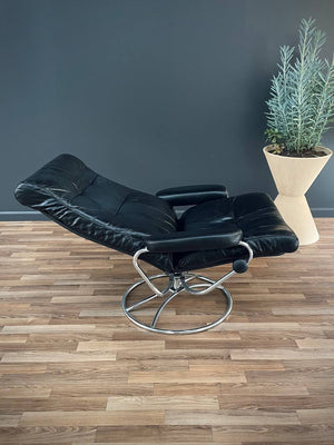 Ekornes Stressless Black Leather & Chrome Reclining Swivel Lounge Chair