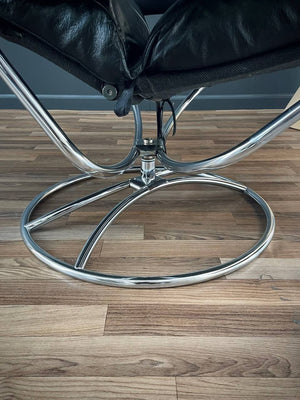 Ekornes Stressless Black Leather & Chrome Reclining Swivel Lounge Chair