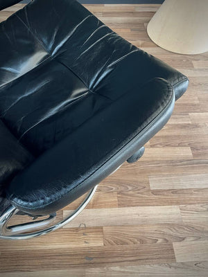 Ekornes Stressless Black Leather & Chrome Reclining Swivel Lounge Chair