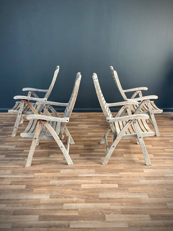 Set of 4 Vintage Folding Reclining Teak Patio Chairs