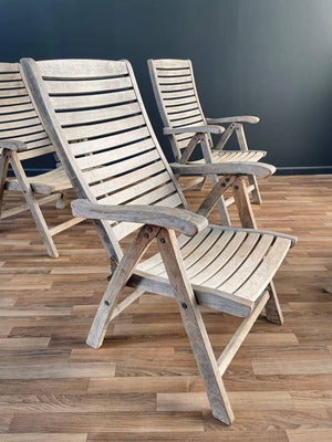 Set of 4 Vintage Folding Reclining Teak Patio Chairs