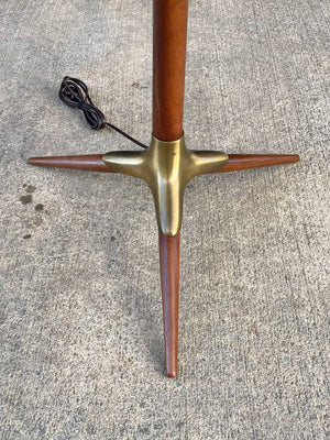 Mid-Century Modern Walnut & Brass Accent Tripod Floor Lamp, c.1960’s