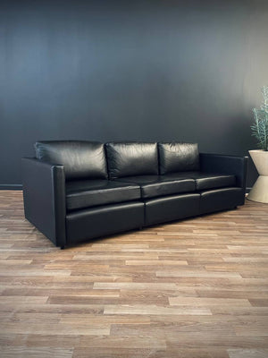 Mid-Century Modern Black Leather Sofa by Charles Pfister for Knoll, c.1960’s
