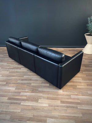 Mid-Century Modern Black Leather Sofa by Charles Pfister for Knoll, c.1960’s