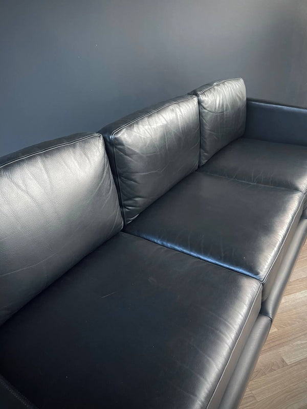 Mid-Century Modern Black Leather Sofa by Charles Pfister for Knoll, c.1960’s