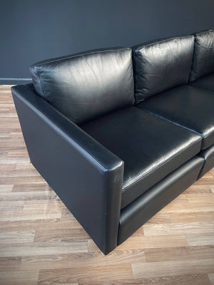 Mid-Century Modern Black Leather Sofa by Charles Pfister for Knoll, c.1960’s