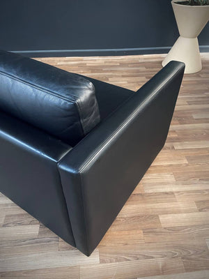 Mid-Century Modern Black Leather Sofa by Charles Pfister for Knoll, c.1960’s