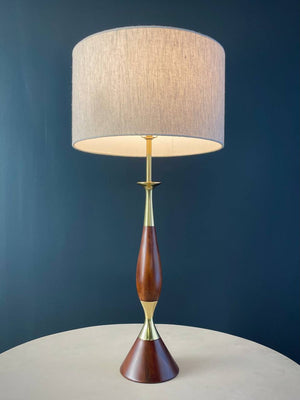 Mid-Century Modern Sculpted Walnut & Brass Table Lamp, c.1960’s
