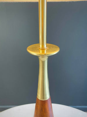 Mid-Century Modern Sculpted Walnut & Brass Table Lamp, c.1960’s