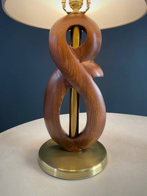 Pair of Mid-Century Modern Sculpted Walnut & Brass Table Lamps by Yasha Heifetz, c.1960’s