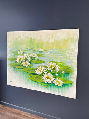 Vintage Pond Water Lilies Painting, Signed Anderson