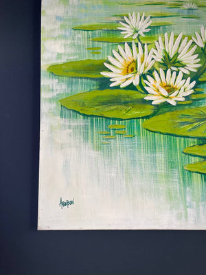 Vintage Pond Water Lilies Painting, Signed Anderson