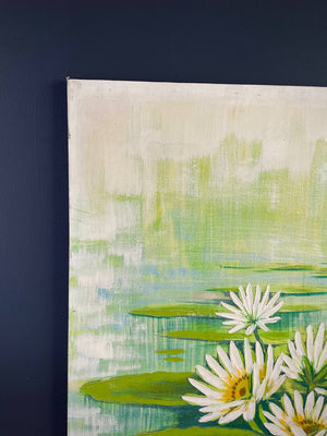 Vintage Pond Water Lilies Painting, Signed Anderson