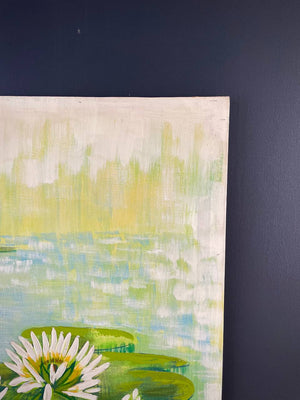 Vintage Pond Water Lilies Painting, Signed Anderson