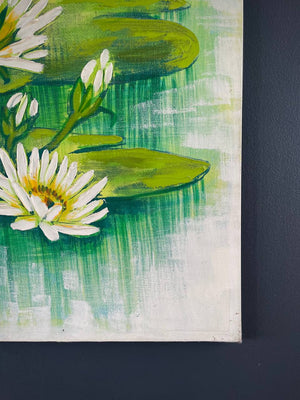 Vintage Pond Water Lilies Painting, Signed Anderson